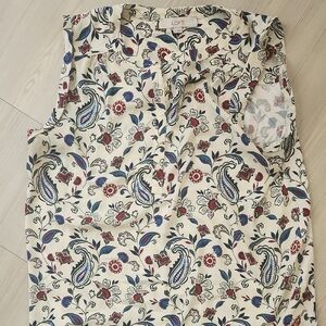 LOFT Floral Paisley Sleeveless Blouse - Cream, Blue, Red